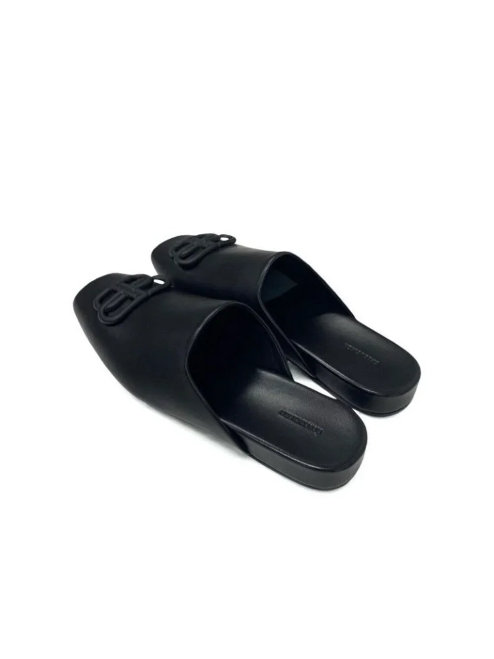 Balenciaga COSY BB Sandals Shoes Leather Black Logo Mules - Picture 4 of 9